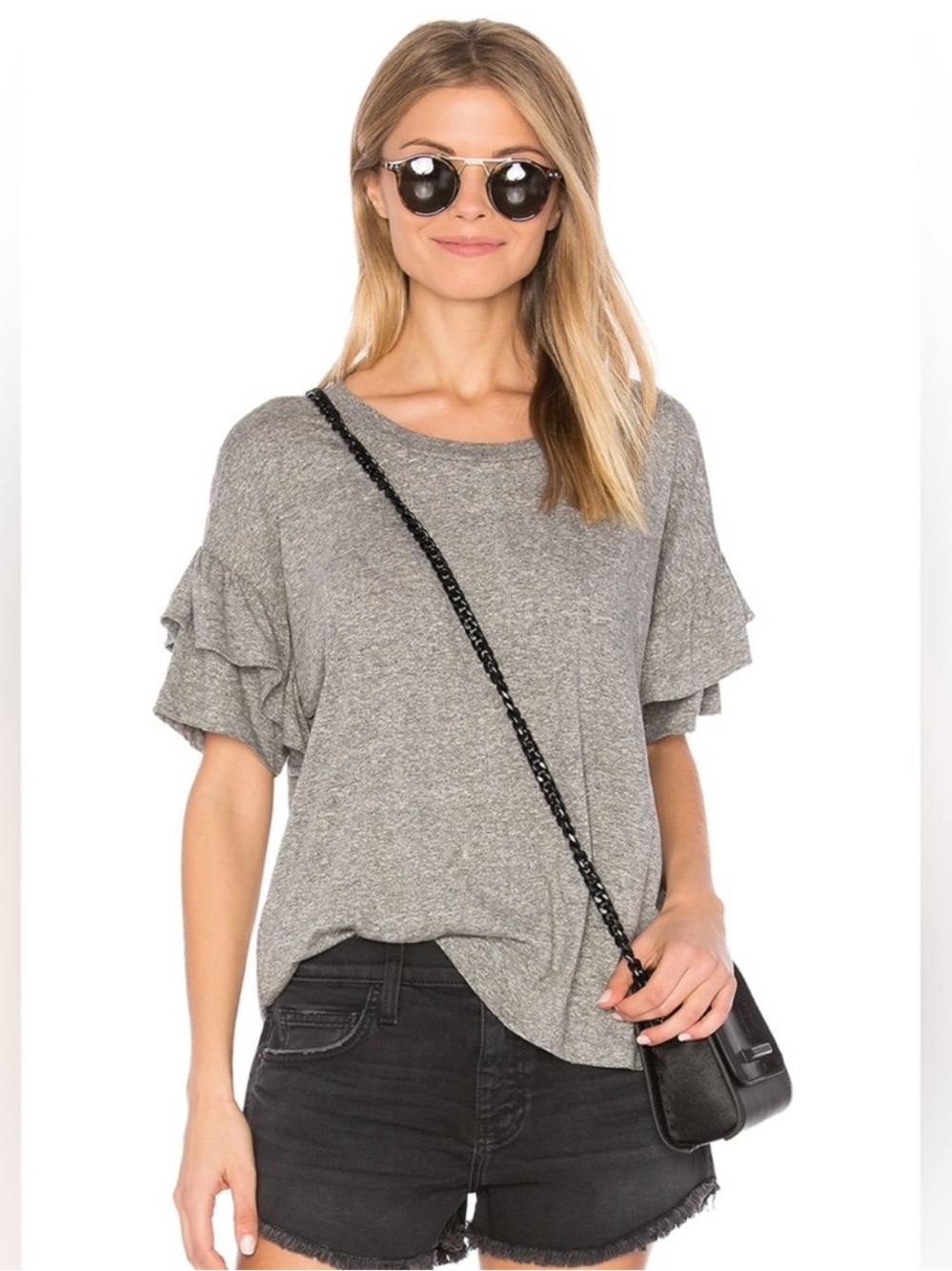 Current/Elliott The Ruffle Roadie Tee in Heather Grey